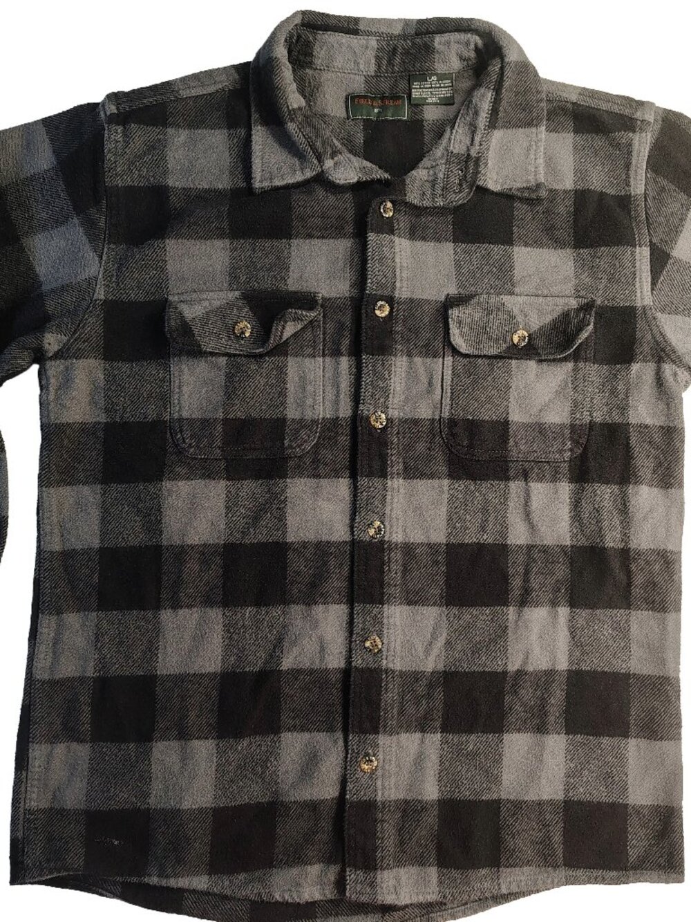 Men's Rare 90's Vintage Large Field & Stream Black & Gray Checkered Shirt